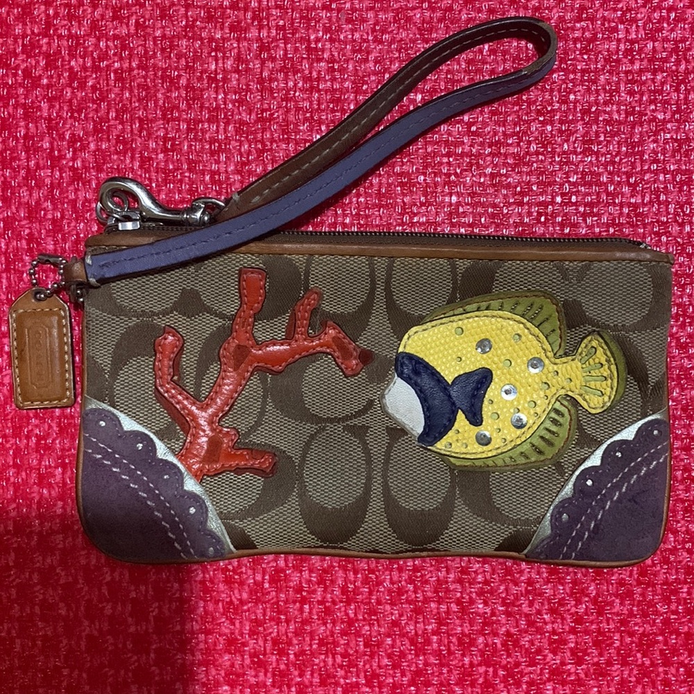 Coach wristlet with underwater theme coral and angel fish